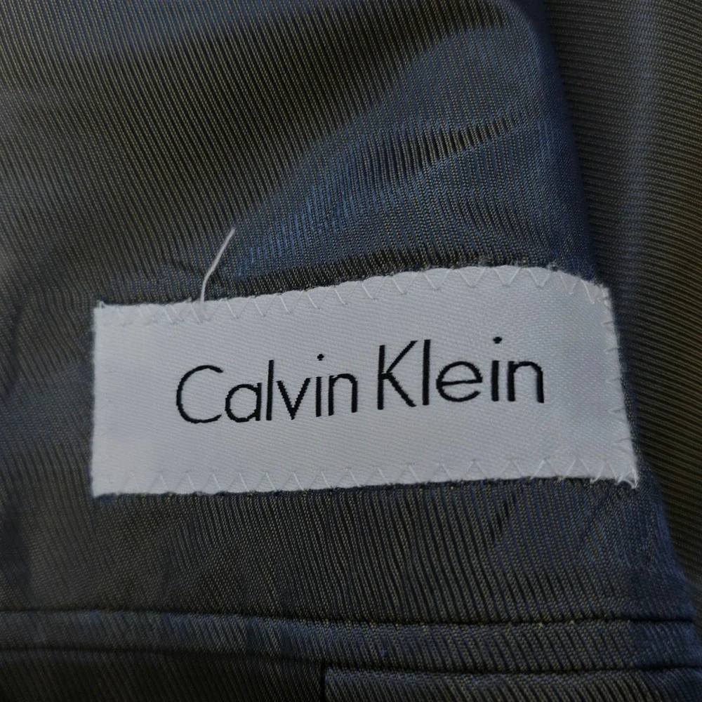 Calvin Klein 41L Blazer Jacket Silk Wool Gray Houndstooth Two Button‎
